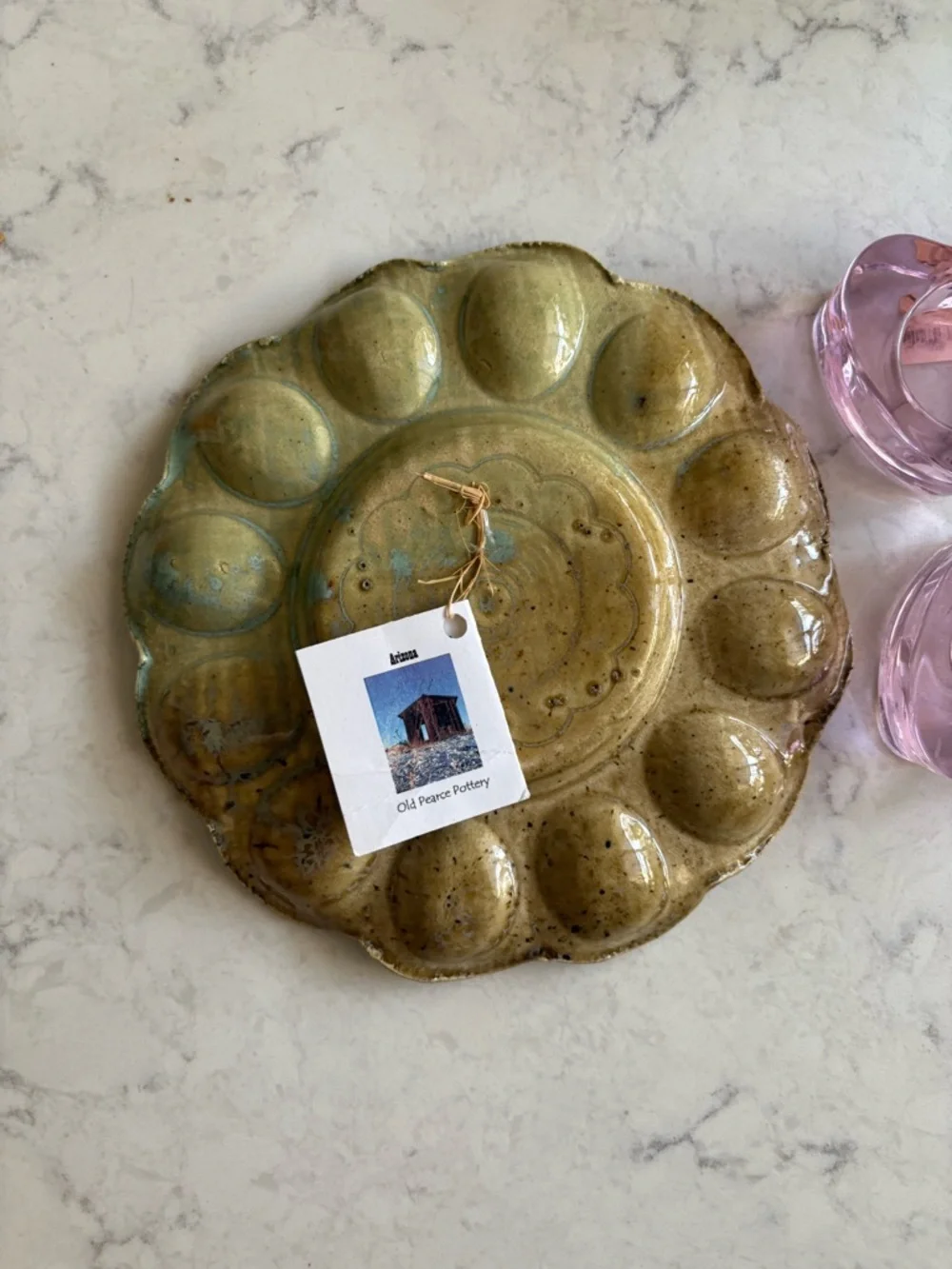 Pink Glass Heart Tea Light Holders 4 Crate and Barrel Studio Pottery Egg Plate